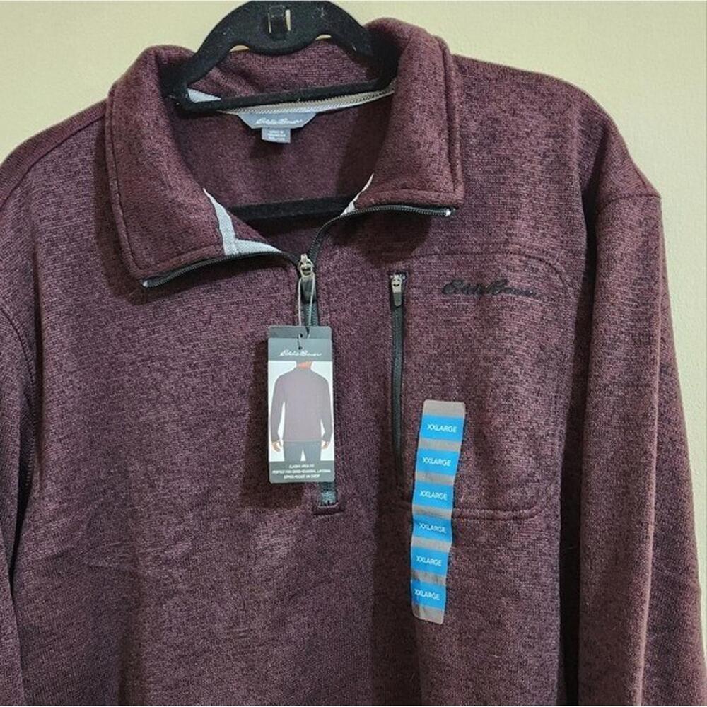 Eddie Bauer Men's Radiator Fleece Lined Pullover Sweater, 1/4 Zip wine color XXL - Picture 3 of 6
